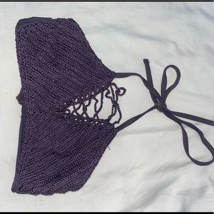 purple woven halter string bikini top
